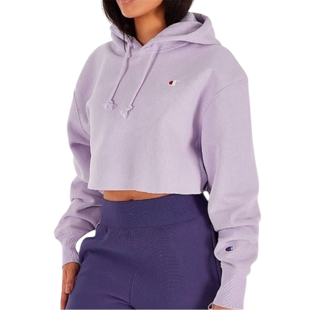 Champion Women's Lavender Cropped Hoodie Reverse Weave
